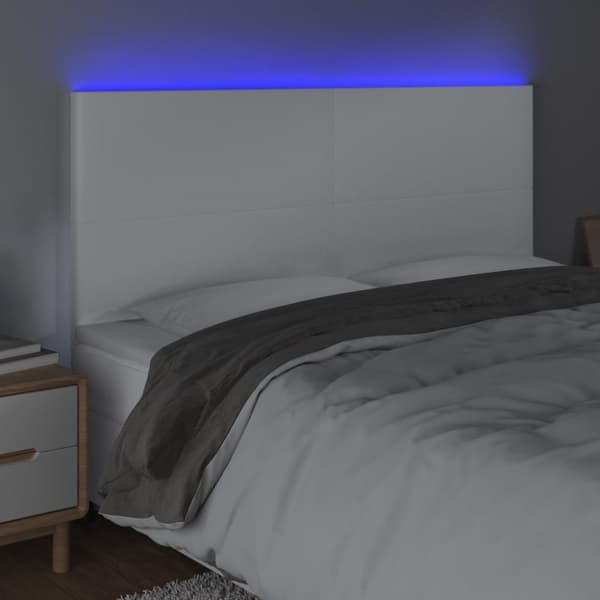 sengegavl med LED-lys 160x5x118/128 cm kunstlæder hvid