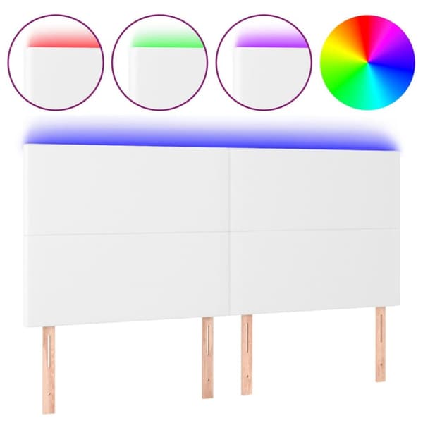 sengegavl med LED-lys 160x5x118/128 cm kunstlæder hvid