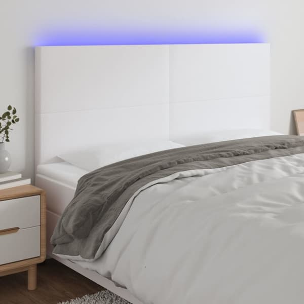 sengegavl med LED-lys 160x5x118/128 cm kunstlæder hvid