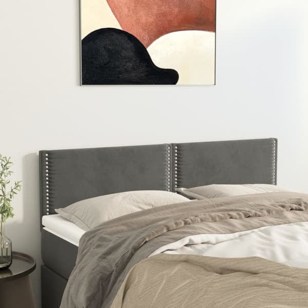 sengegavle 2 stk. 72x5x78/88 cm fløjl mørkegrå