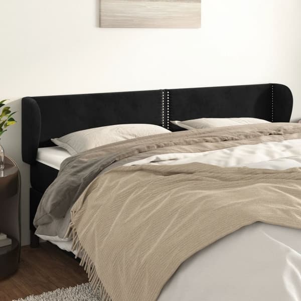 sengegavl med kanter 163x23x78/88 cm fløjl sort