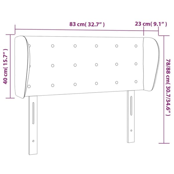 sengegavl med kanter 83x23x78/88 cm fløjl mørkegrå