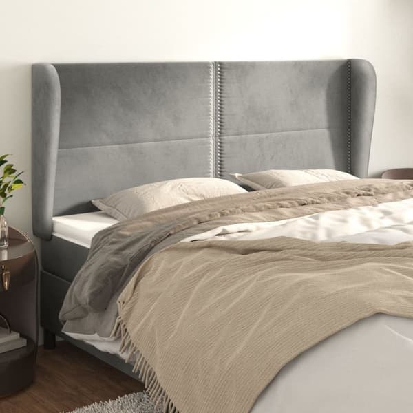 sengegavl med kanter 183x23x118/128 cm fløjl lysegrå