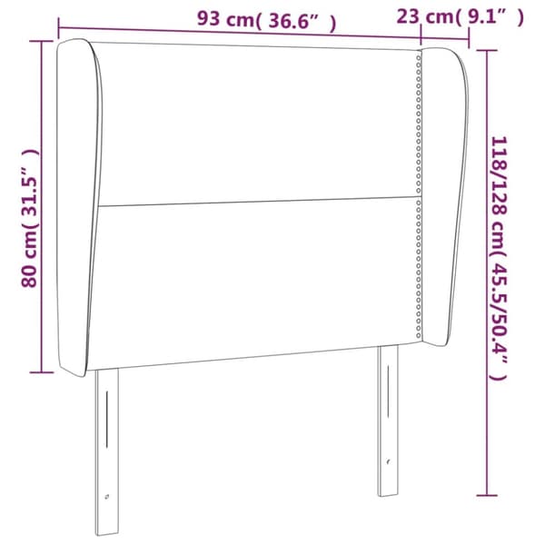 sengegavl med kanter 93x23x118/128 cm kunstlæder hvid