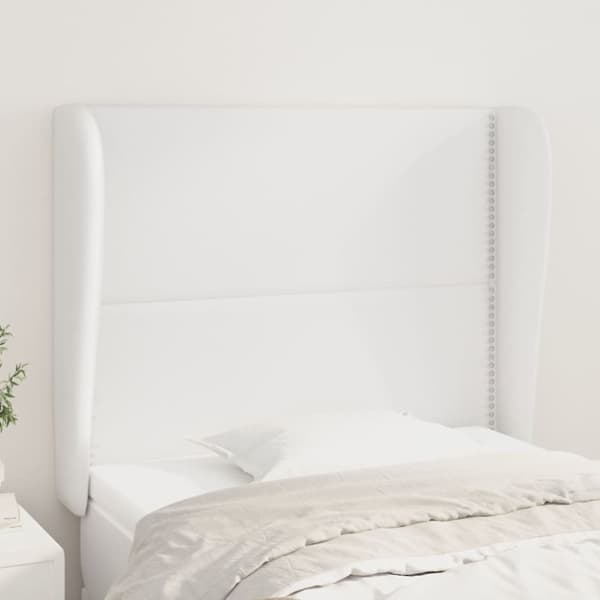 sengegavl med kanter 93x23x118/128 cm kunstlæder hvid