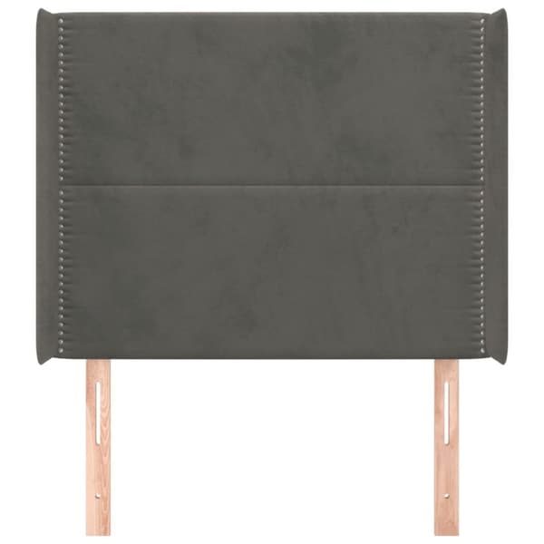 sengegavl med kanter 83x16x118/128 cm fløjl mørkegrå