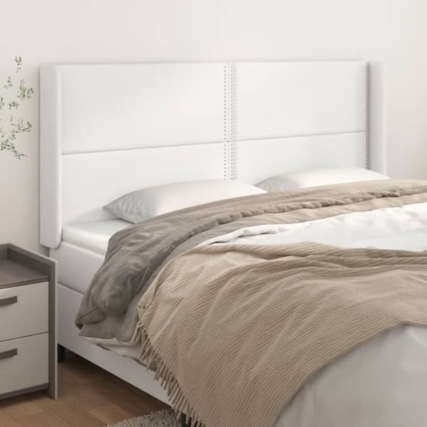 sengegavl med kanter 183x16x118/128 cm kunstlæder hvid