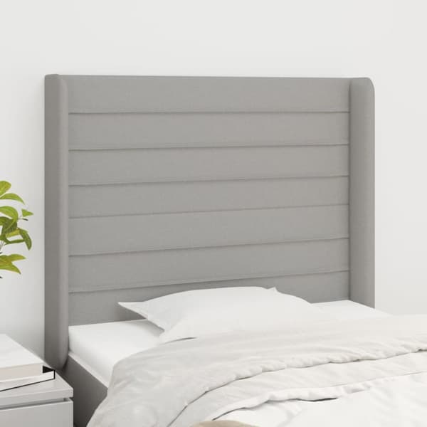sengegavl med kanter 93x16x118/128 cm stof lysegrå
