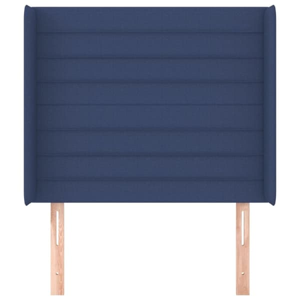 sengegavl med kanter 103x16x118/128 cm stof blå