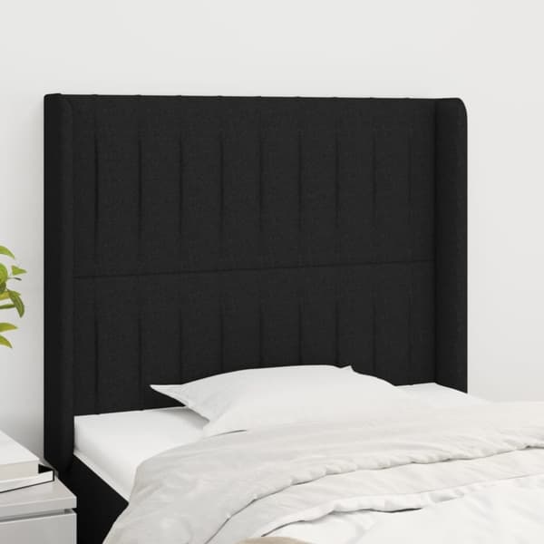 sengegavl med kanter 103x16x118/128 cm stof sort