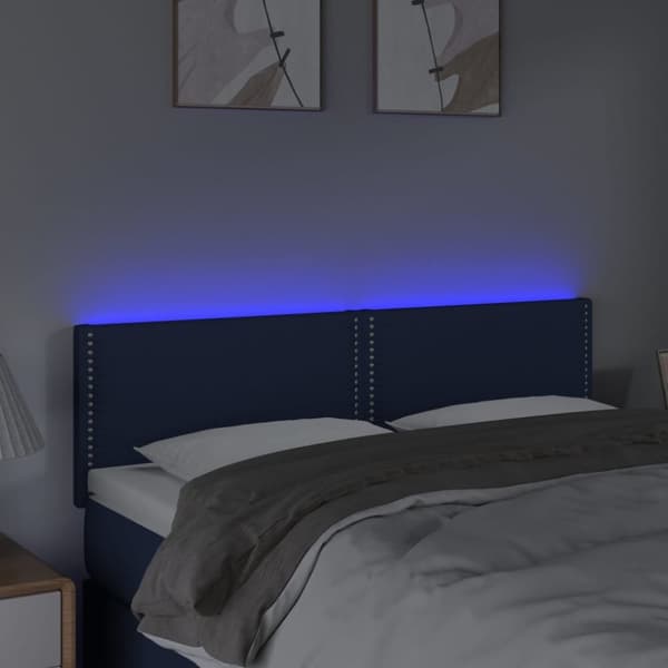 sengegavl med LED-lys 144x5x78/88 cm stof blå