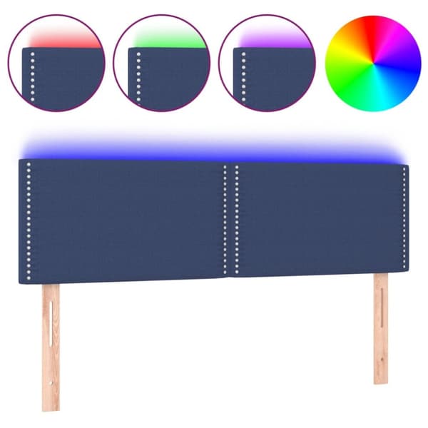 sengegavl med LED-lys 144x5x78/88 cm stof blå