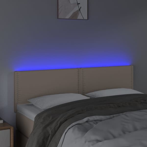 sengegavl med LED-lys 144x5x78/88cm kunstlæder cappuccinofarvet