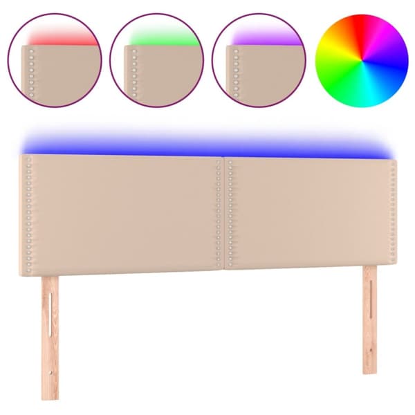 sengegavl med LED-lys 144x5x78/88cm kunstlæder cappuccinofarvet
