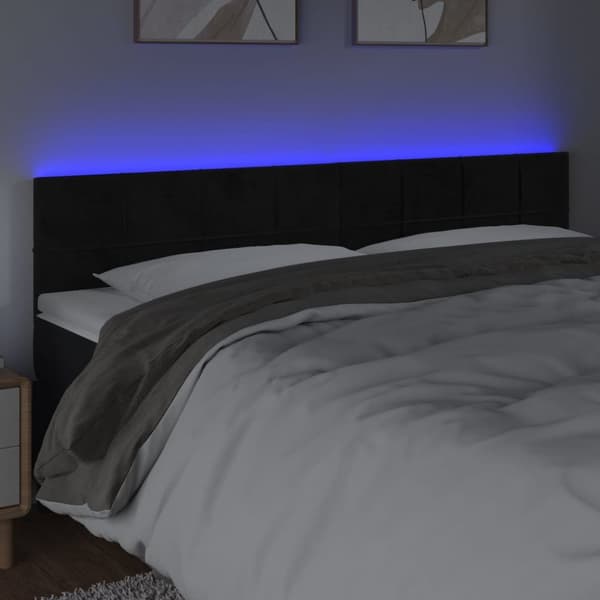 Sängyn pääty LED-valolla, musta, 200x5x78/88 cm, samettia