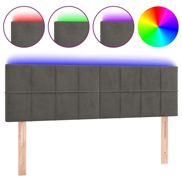 sengegavl med LED-lys 144x5x78/88 cm fløjl mørkegrå