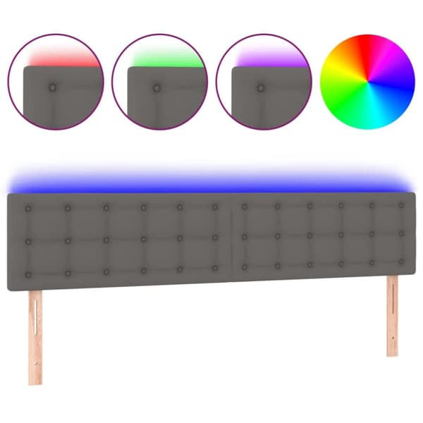 sengegavl med LED-lys 200x5x78/88 cm kunstlæder grå