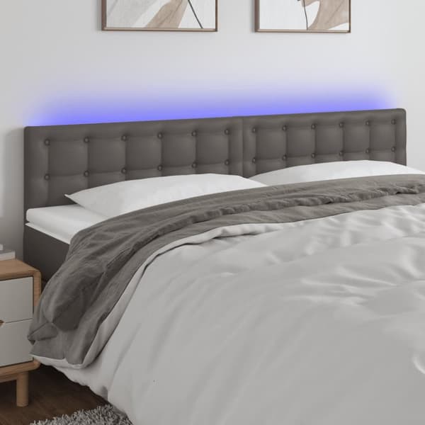 sengegavl med LED-lys 200x5x78/88 cm kunstlæder grå