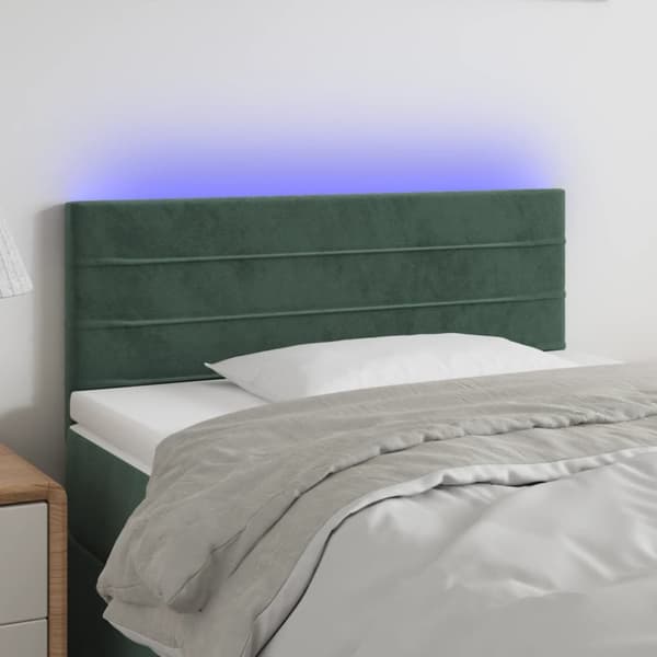Sängyn pääty LED-valolla, tummanvihreä, 90x5x78/88 cm, samettia