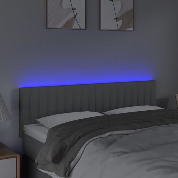 Sängyn pääty LED-valolla, vaaleanharmaa, 144x5x78/88 cm, kangas