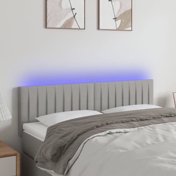 Sängyn pääty LED-valolla, vaaleanharmaa, 144x5x78/88 cm, kangas