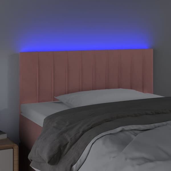 sengegavl med LED-lys 100x5x78/88 cm fløjl lyserød