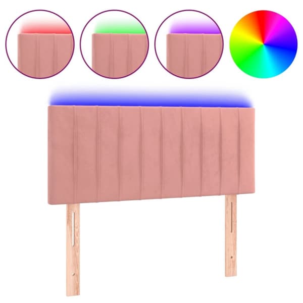 sengegavl med LED-lys 100x5x78/88 cm fløjl lyserød
