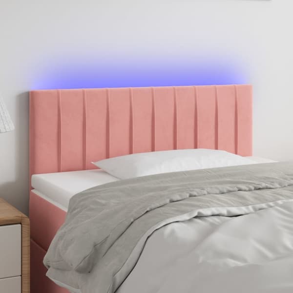 sengegavl med LED-lys 100x5x78/88 cm fløjl lyserød