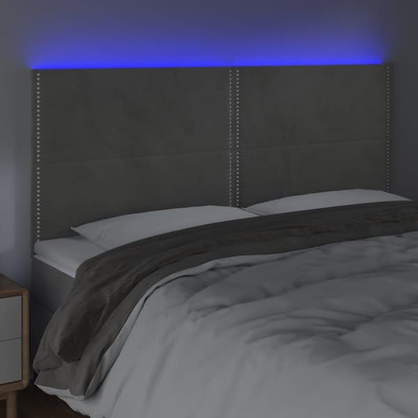 sengegavl med LED-lys 180x5x118/128 cm fløjl lysegrå