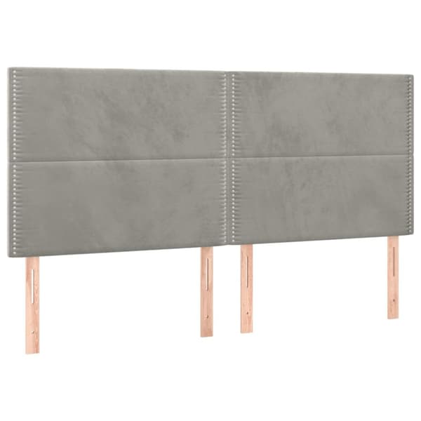 sengegavl med LED-lys 180x5x118/128 cm fløjl lysegrå