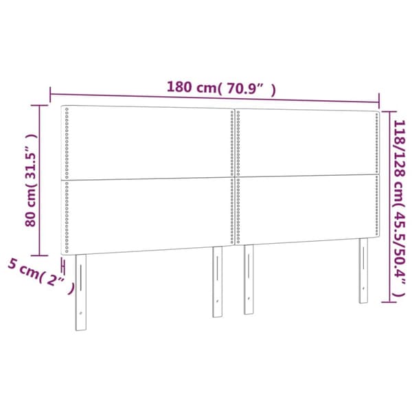 sengegavl med LED-lys 180x5x118/128 cm fløjl lysegrå