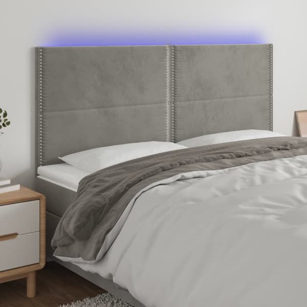sengegavl med LED-lys 200x5x118/128 cm fløjl lysegrå