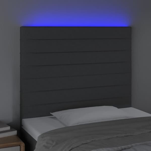 sengegavl med LED-lys 80x5x118/128 cm stof mørkegrå