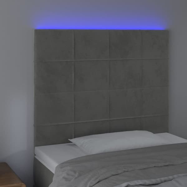 sengegavl med LED-lys 80x5x118/128 cm fløjl lysegrå