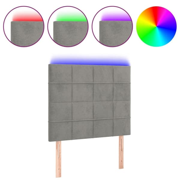 sengegavl med LED-lys 80x5x118/128 cm fløjl lysegrå