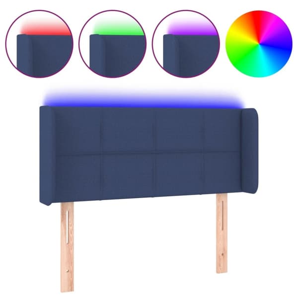 sengegavl med LED-lys 93x16x78/88 cm stof blå