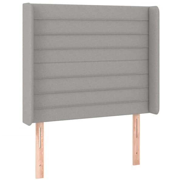 sengegavl med LED-lys 93x16x118/128 cm stof lysegrå