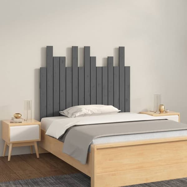 sengegavl 95,5x3x80 cm massivt fyrretræ grå