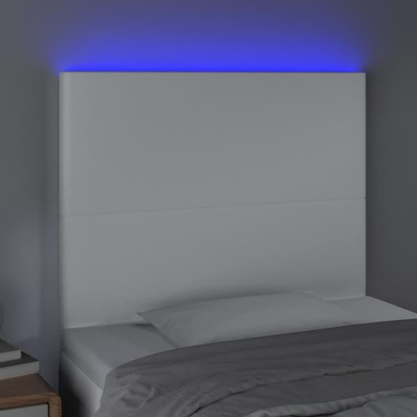 sengegavl med LED-lys 80x5x118/128 cm kunstlæder hvid