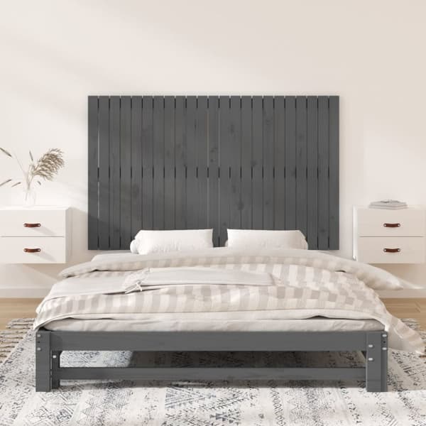 sengegavl 147x3x90 cm massivt fyrretræ grå