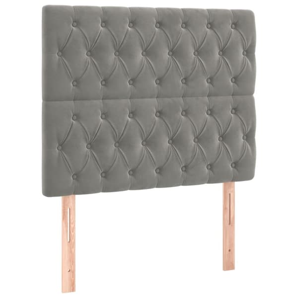 sengegavl med LED-lys 100x7x118/128 cm fløjl lysegrå