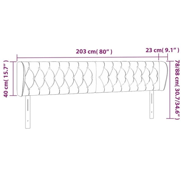 sengegavl med kanter 203x23x78/88cm fløjl lysegrå
