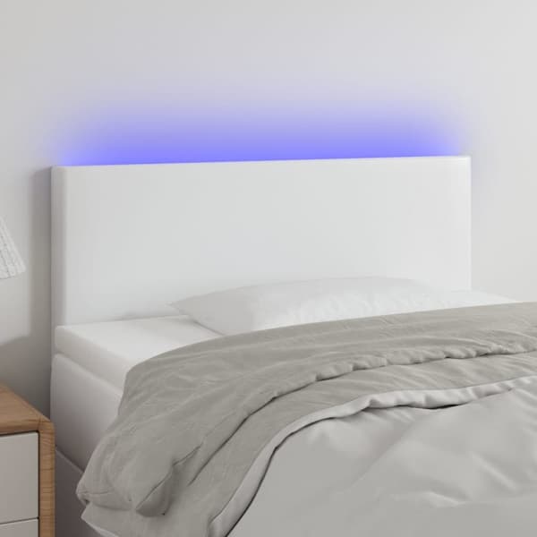 sengegavl med LED-lys 100x5x78/88 cm kunstlæder hvid