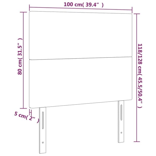 sengegavl med LED-lys 100x5x118/128 cm fløjl mørkegrå