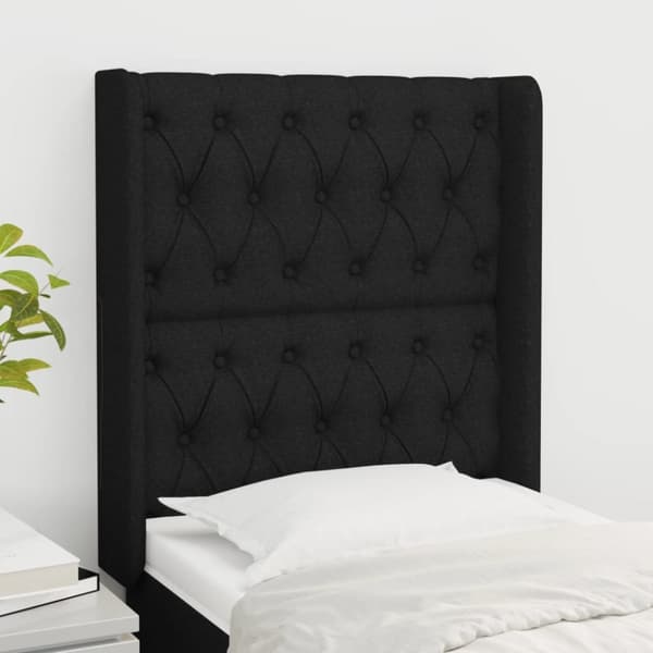 sengegavl med kanter 83x16x118/128 cm stof sort