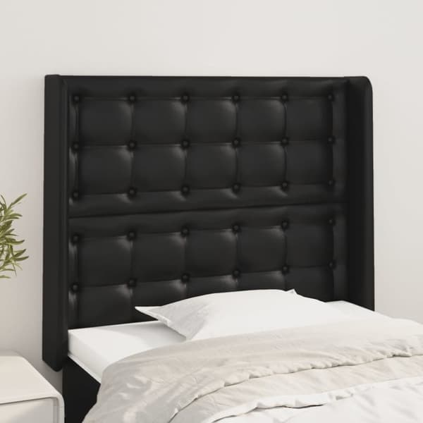 sengegavl med kanter 93x16x118/128 cm kunstlæder sort