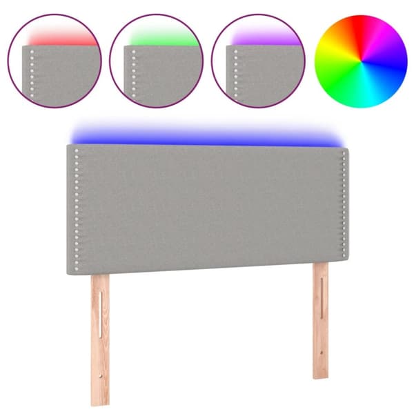 sengegavl med LED-lys 100x5x78/88 cm stof lysegrå