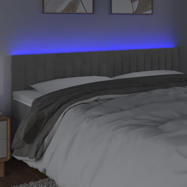 sengegavl med LED-lys 160x5x78/88 cm fløjl lysegrå