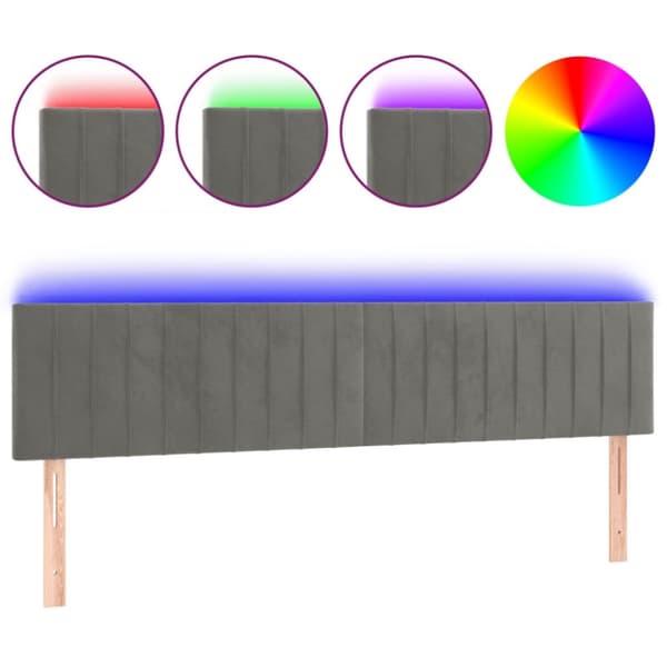 sengegavl med LED-lys 160x5x78/88 cm fløjl lysegrå
