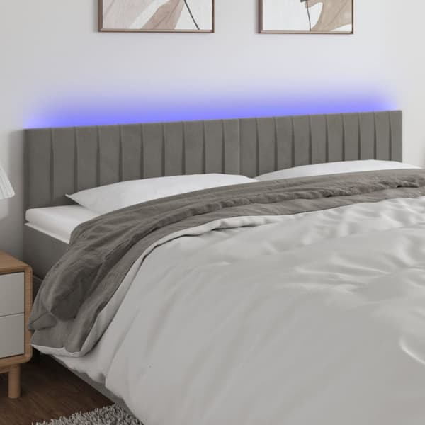 sengegavl med LED-lys 160x5x78/88 cm fløjl lysegrå